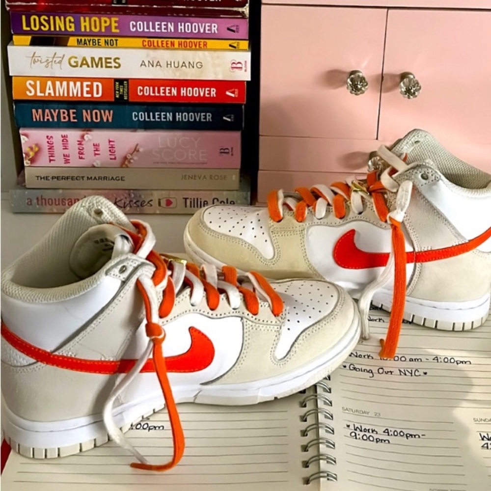 GREAT CONDITION, LIKE NEW Women’s Nike Dunk High SE. White & Orange